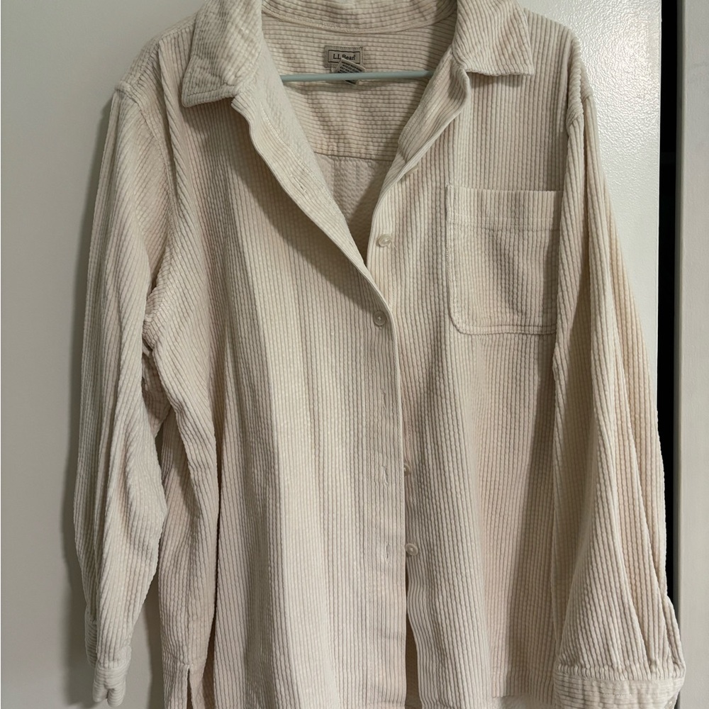 L.L. Bean Corduroy Cream Button Down Shirt